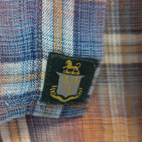 Robert Talbott Size Large Orange/Blue Plaid Button Down in 100% Linen - Picture 4 of 16